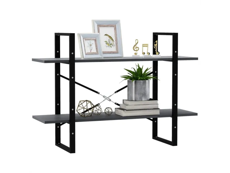 Bibliothèque à 2 niveaux Gris 100x30x70 cm Bois de pin massif