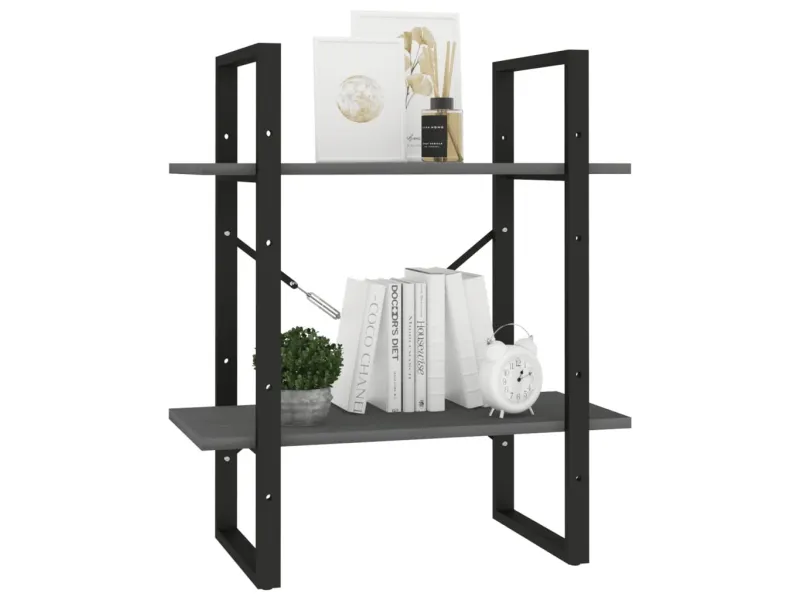 Bibliothèque à 2 niveaux Gris 60x30x70 cm Bois de pin massif