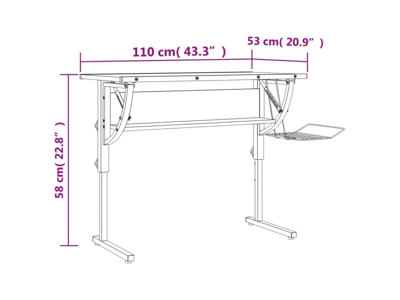 Bureau d'artisanat noir et gris 110x53x(58-87) cm