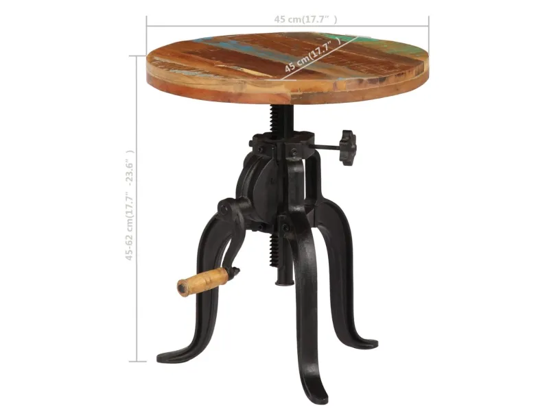 Table d'appoint 45x (45-62) cm Bois de récupération et fonte