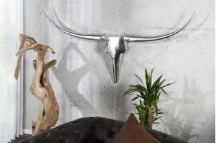 Trophée mural 125 cm Tête de taureau argenté