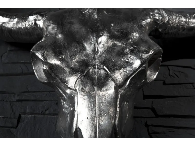 Trophée mural Crâne de taureau en aluminium argenté