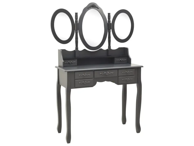 Coiffeuse avec tabouret et miroir pliable en 3 Gris