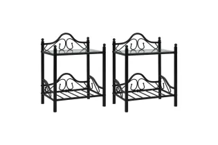 Table de chevet 2 pcs Acier et verre trempé 45x30,5x60 cm Noir