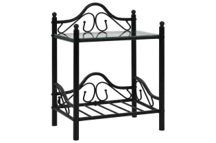 Table de chevet 2 pcs Acier et verre trempé 45x30,5x60 cm Noir 2