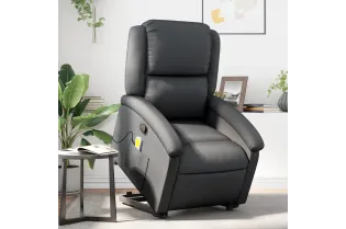 Fauteuil inclinable de massage noir cuir véritable