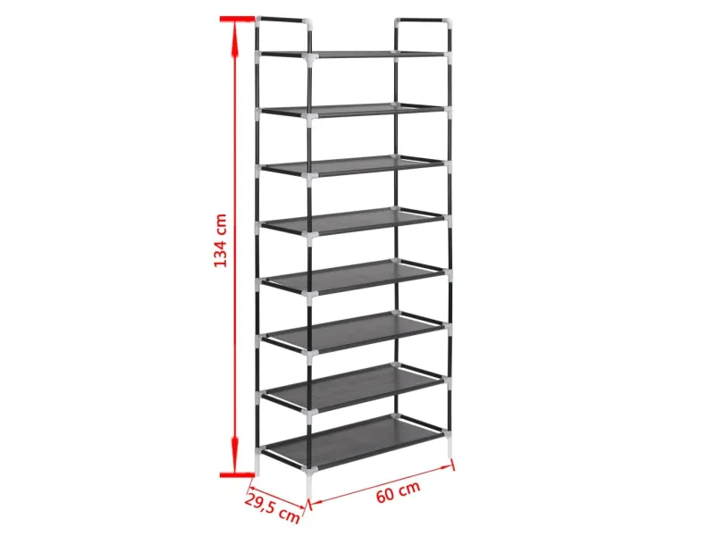 Range-chaussures avec 8 étagères Métal et Tissu non tissé Noir