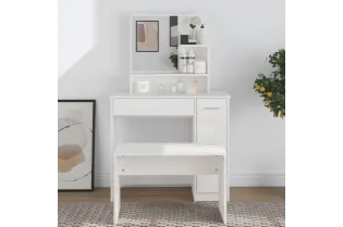 Coiffeuse avec miroir Blanc brillant 86,5x35x136 cm