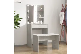 Ensemble de coiffeuse avec LED Gris béton Bois d'ingénierie