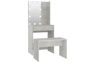 Ensemble de coiffeuse avec LED Gris béton Bois d'ingénierie 2