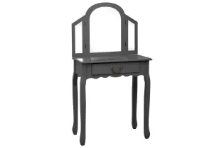 Coiffeuse et tabouret Gris 65x36x128 cm Bois de paulownia MDF 2