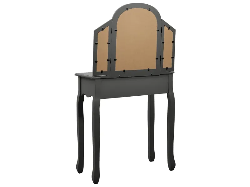 Coiffeuse et tabouret Gris 65x36x128 cm Bois de paulownia MDF