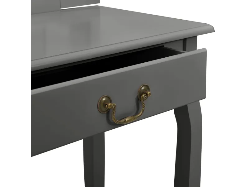 Coiffeuse et tabouret Gris 65x36x128 cm Bois de paulownia MDF