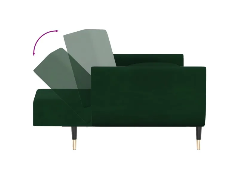 Canapé-lit à 2 places avec deux oreillers Vert foncé Velours