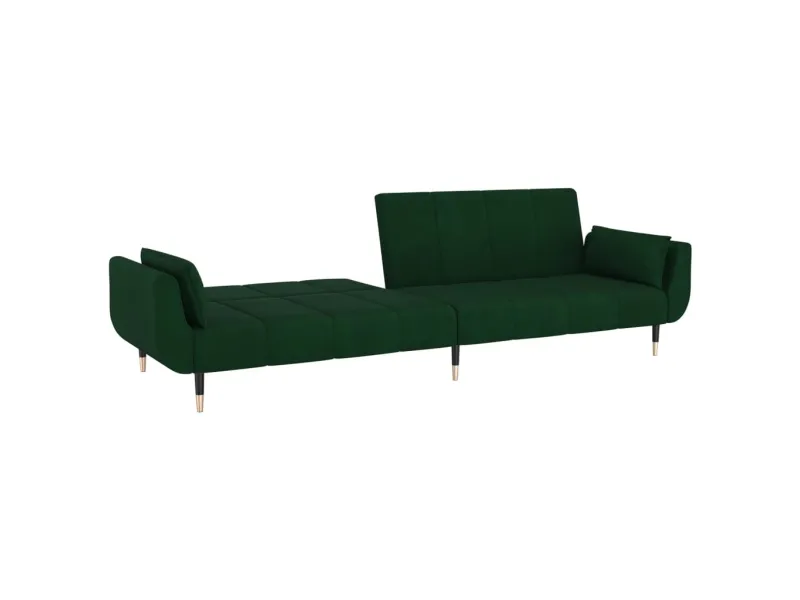 Canapé-lit à 2 places avec deux oreillers Vert foncé Velours