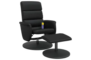 Fauteuil inclinable de massage avec repose-pied noir similicuir 2