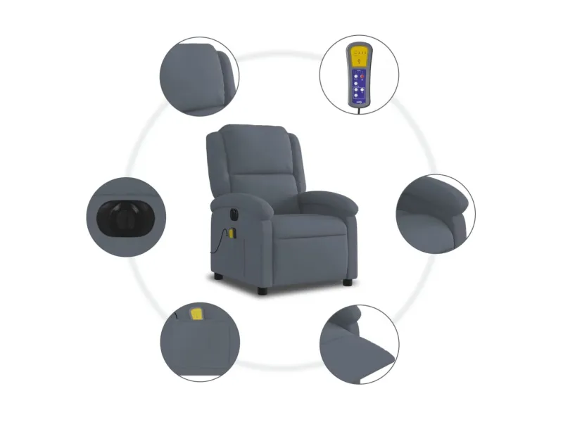 Fauteuil inclinable de massage électrique gris foncé velours