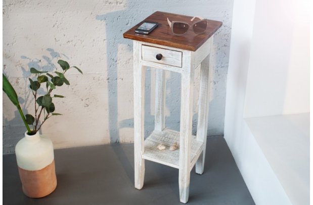 Table d'appoint en bois massif blanc et marron