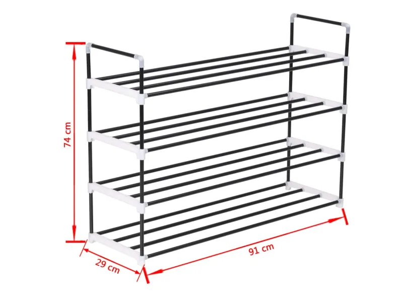 Range-chaussures avec 4 étagères Métal et plastique noir