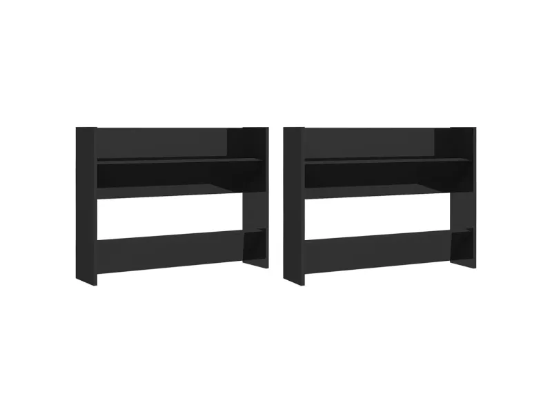 Armoires à chaussures murales 2 pcs Noir brillant 80x18x60 cm