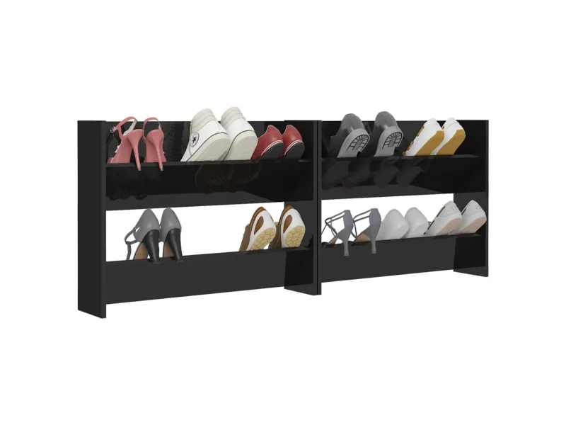 Armoires à chaussures murales 2 pcs Noir brillant 80x18x60 cm