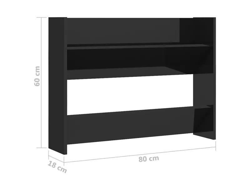 Armoires à chaussures murales 2 pcs Noir brillant 80x18x60 cm