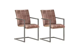 Chaises à manger cantilever lot de 2 marron cuir véritable