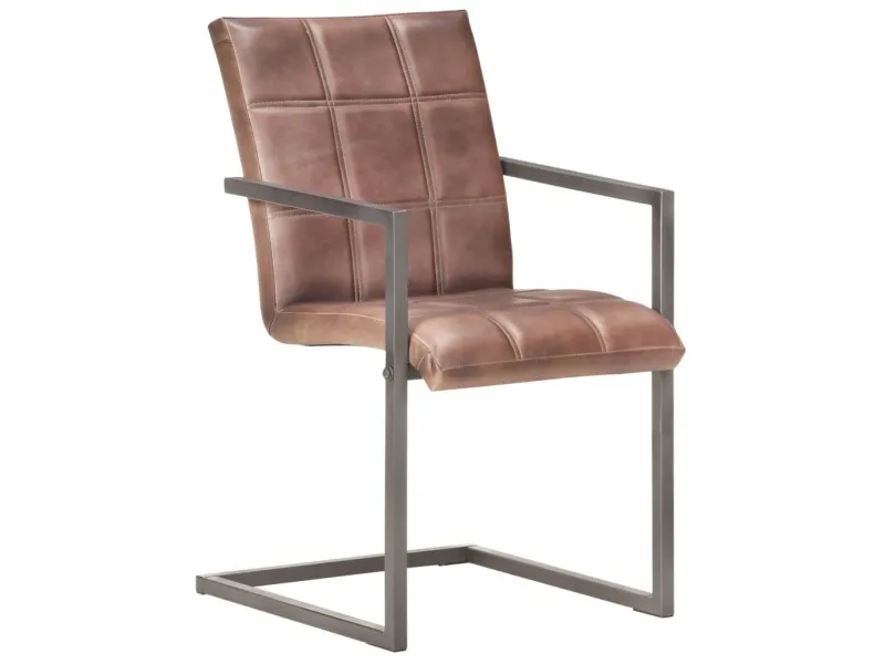 Chaises à manger cantilever lot de 2 marron cuir véritable