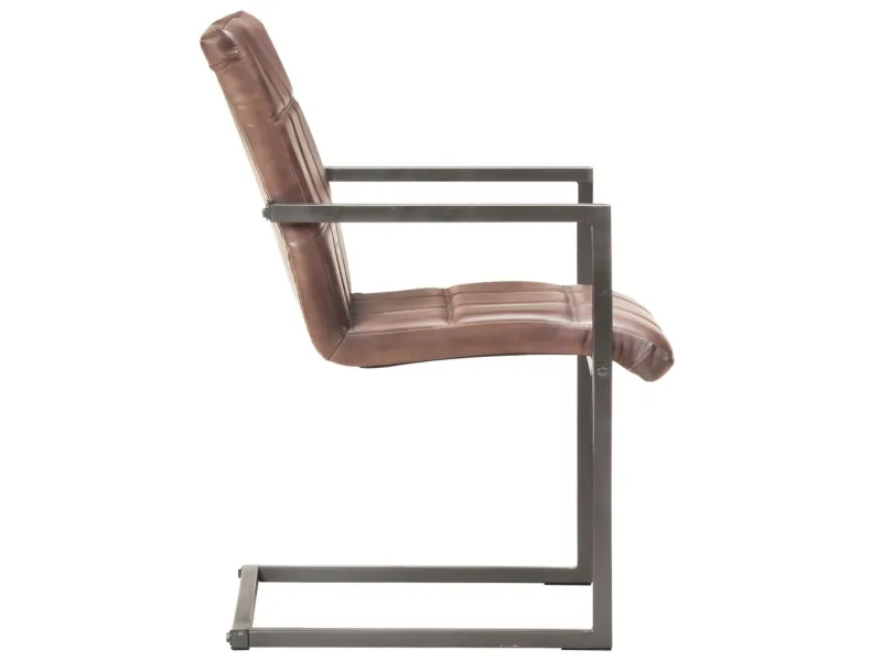 Chaises à manger cantilever lot de 2 marron cuir véritable