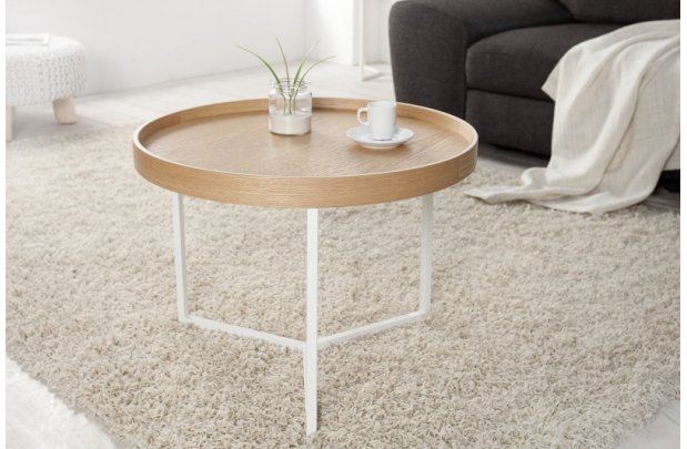 Table d'appoint en bois et métal blanc