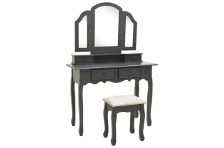 Ensemble de coiffeuse avec tabouret Gris 100x40x146cm Paulownia