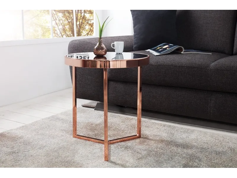 Table d'appoint design en verre noir / métal cuivré