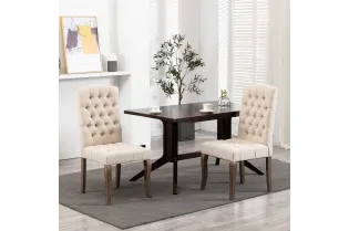 Chaises à manger lot de 2 beige tissu à l'aspect de lin