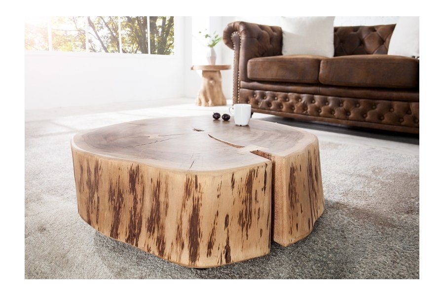 Table basse roulette en bois massif design naturel