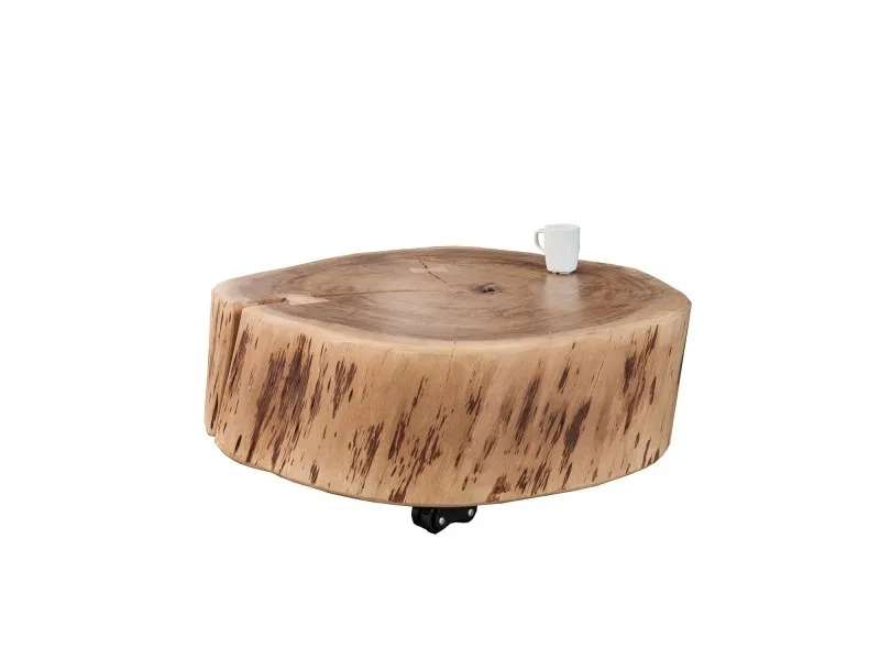 Table basse roulette en bois massif design naturel