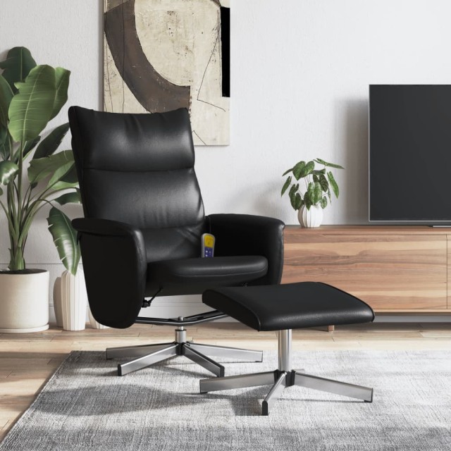 Fauteuil inclinable de massage avec repose-pied noir similicuir