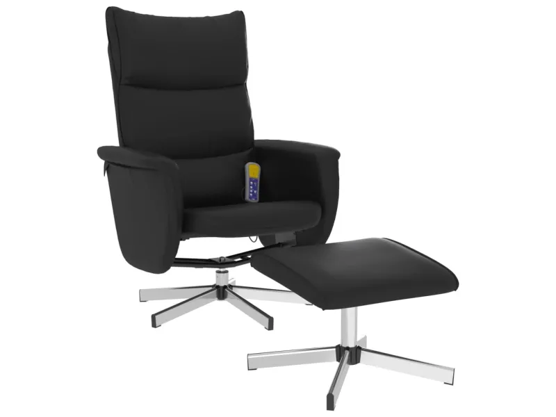 Fauteuil inclinable de massage avec repose-pied noir similicuir