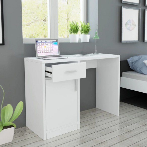 Bureau avec tiroir et placard 100x40x73 cm Blanc