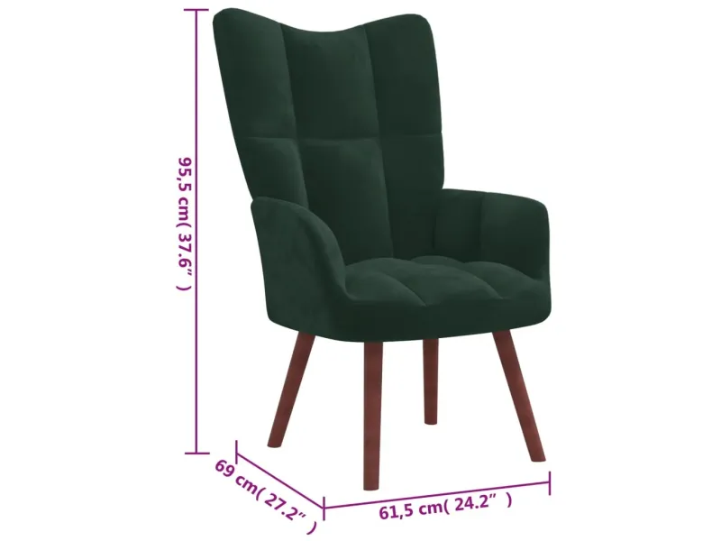 Chaise de relaxation avec repose-pied Vert foncé Velours