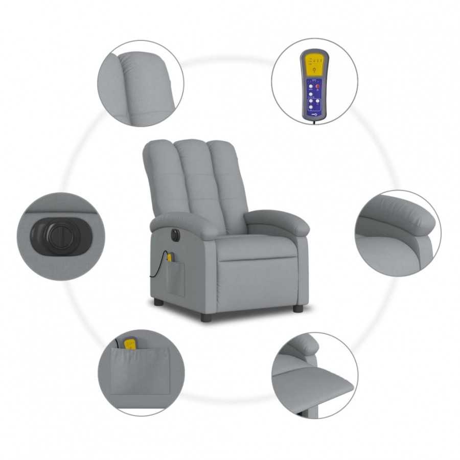 Fauteuil de massage inclinable électrique gris clair tissu