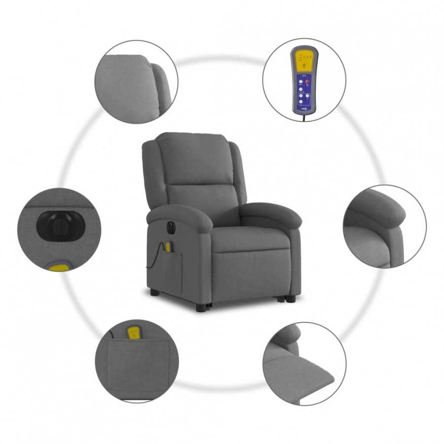 Fauteuil inclinable de massage électrique Gris foncé Tissu