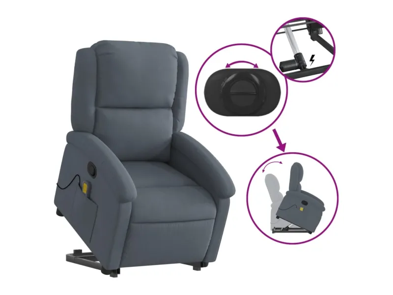 Fauteuil de massage inclinable Gris foncé Velours