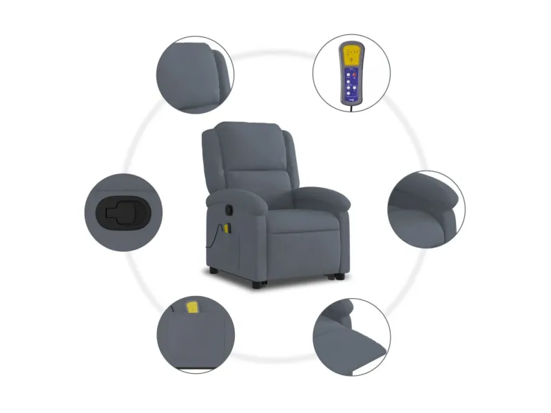 Fauteuil de massage inclinable Gris foncé Velours