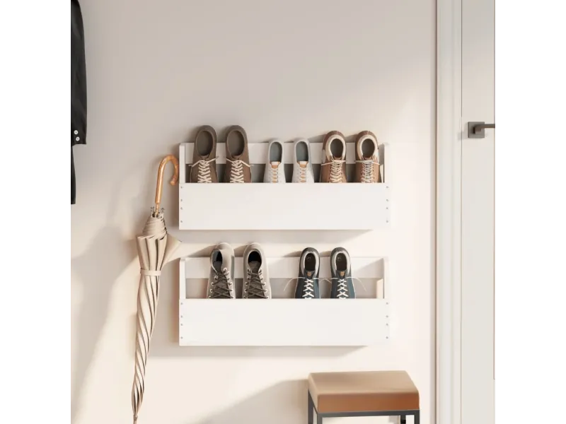 Étagères à chaussures murales 2 pcs Blanc 59x9x23 cm Pin massif