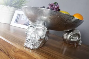 Bol de fruits design crânes en aluminium argenté 2