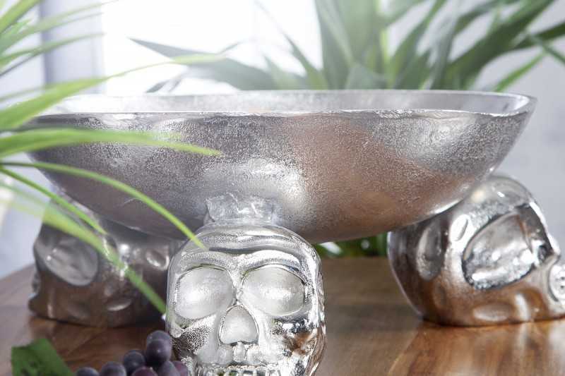Bol de fruits design crânes en aluminium argenté