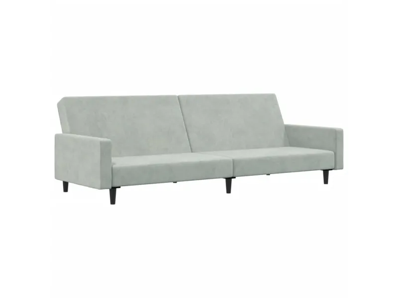 Canapé-lit à 2 places avec repose-pied gris clair velours
