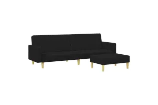 Canapé-lit à 2 places avec repose-pied noir tissu 2