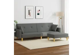 Canapé-lit à 2 places avec repose-pied gris foncé tissu