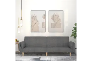 Canapé-lit à 2 places avec deux oreillers gris clair tissu